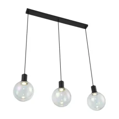 QAZQA Pendelleuchten|Wohnzimmerlampen*Design-Hängelampe schwarz mit Regenbogen-Glas rechteckig 3-flammig - Mallon