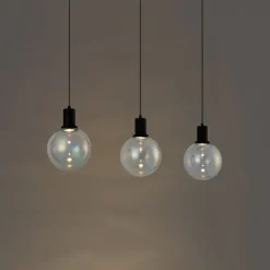 QAZQA Pendelleuchten|Wohnzimmerlampen*Design-Hängelampe schwarz mit Regenbogen-Glas rechteckig 3-flammig - Mallon