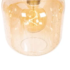 QAZQA Schlafzimmerlampen|Küchenlampen*Design-Hängelampe schwarz mit Messing und bernsteinfarbenem Glas, 4-flammig – Zuzanna