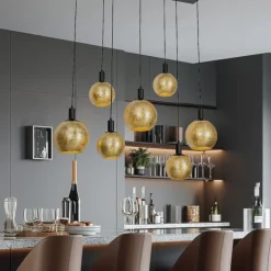 QAZQA Pendelleuchten|Wohnzimmerlampen*Design-Hängelampe schwarz mit Goldglas 7-flammig - Bert