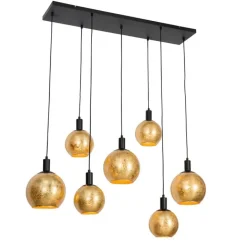 QAZQA Pendelleuchten|Wohnzimmerlampen*Design-Hängelampe schwarz mit Goldglas 7-flammig - Bert