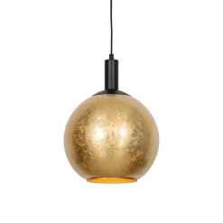 QAZQA Pendelleuchten|Esszimmerlampen*Design-Hängelampe schwarz mit goldenem Glas – Bert