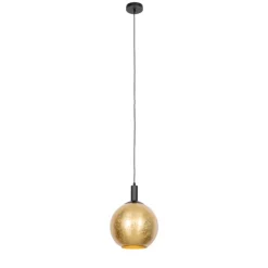 QAZQA Pendelleuchten|Esszimmerlampen*Design-Hängelampe schwarz mit goldenem Glas – Bert