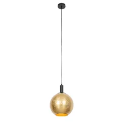 QAZQA Pendelleuchten|Esszimmerlampen*Design-Hängelampe schwarz mit goldenem Glas – Bert
