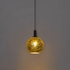QAZQA Pendelleuchten|Esszimmerlampen*Design-Hängelampe schwarz mit goldenem Glas – Bert