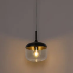 QAZQA Pendelleuchten|Wohnzimmerlampen*Design-Hängelampe schwarz mit Gold und Rauchglas – Kyan