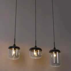 QAZQA Pendelleuchten|Wohnzimmerlampen*Design-Hängelampe schwarz mit Gold und Rauchglas 3-flammig - Kyan