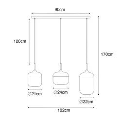 QAZQA Pendelleuchten|Wohnzimmerlampen*Design-Hängelampe schwarz mit Gold und Rauchglas 3-flammig - Kyan
