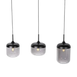 QAZQA Pendelleuchten|Wohnzimmerlampen*Design-Hängelampe schwarz mit Gold und Rauchglas 3-flammig - Kyan