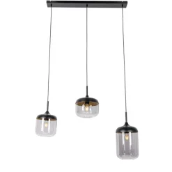 QAZQA Pendelleuchten|Wohnzimmerlampen*Design-Hängelampe schwarz mit Gold und Rauchglas 3-flammig - Kyan