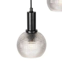 QAZQA Pendelleuchten|Wohnzimmerlampen*Design-Hängelampe schwarz mit Rauchglas 8-flammig - Chico
