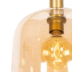 QAZQA Pendelleuchten|Wohnzimmerlampen*Design-Hängelampe schwarz mit Messing und bernsteinfarbenem Glas – Zuzanna