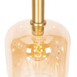 QAZQA Pendelleuchten|Wohnzimmerlampen*Design-Hängelampe schwarz mit Messing und bernsteinfarbenem Glas – Zuzanna