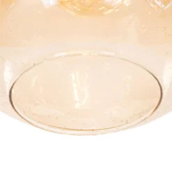 QAZQA Pendelleuchten|Wohnzimmerlampen*Design-Hängelampe schwarz mit Messing und bernsteinfarbenem Glas – Zuzanna