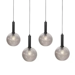 QAZQA Pendelleuchten|Wohnzimmerlampen*Design-Hängelampe schwarz mit Rauchglas 4-flammig - Chico