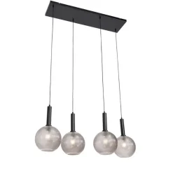QAZQA Pendelleuchten|Wohnzimmerlampen*Design-Hängelampe schwarz mit Rauchglas 4-flammig - Chico