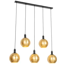 QAZQA Pendelleuchten|Wohnzimmerlampen*Design-Hängelampe schwarz mit Goldglas 5-flammig - Bert