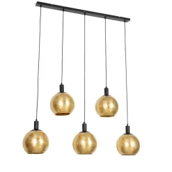 QAZQA Pendelleuchten|Wohnzimmerlampen*Design-Hängelampe schwarz mit Goldglas 5-flammig - Bert