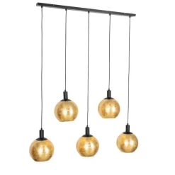 QAZQA Pendelleuchten|Wohnzimmerlampen*Design-Hängelampe schwarz mit Goldglas 5-flammig - Bert