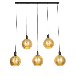 QAZQA Pendelleuchten|Wohnzimmerlampen*Design-Hängelampe schwarz mit Goldglas 5-flammig - Bert