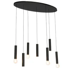 QAZQA Pendelleuchten|Wohnzimmerlampen*Design-Hängelampe schwarz oval 7-flammig - Tuba