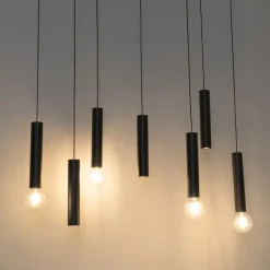 QAZQA Pendelleuchten|Wohnzimmerlampen*Design-Hängelampe schwarz oval 7-flammig - Tuba