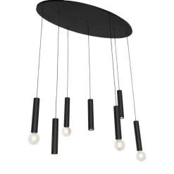 QAZQA Pendelleuchten|Wohnzimmerlampen*Design-Hängelampe schwarz oval 7-flammig - Tuba