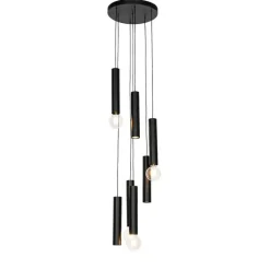 QAZQA Pendelleuchten|Wohnzimmerlampen*Design-Hängelampe schwarz rund 7-flammig - Tuba