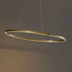 QAZQA Led-Pendelleuchten|Pendelleuchten*Design-Hängeleuchte Messing 120cm inkl. LED 3-Stufen-Dimmbar - Ovallo