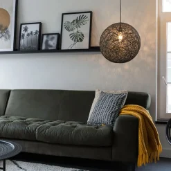 QAZQA Pendelleuchten|Wohnzimmerlampen*Design-Hängeleuchte schwarz Kugel 45cm - Corda