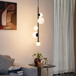 QAZQA Schlafzimmerlampen|Esszimmerlampen*Design-Hängeleuchte schwarz mit Milchglas 5-flammig - Vertical