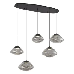 QAZQA Pendelleuchten|Esszimmerlampen*Design-Hängeleuchte schwarz mit Rauchglas 5-flammig - Gus