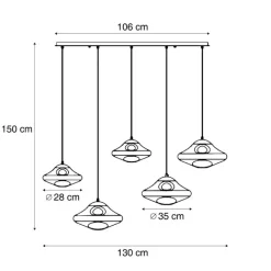 QAZQA Pendelleuchten|Esszimmerlampen*Design-Hängeleuchte schwarz mit Rauchglas 5-flammig - Gus