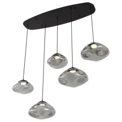 QAZQA Pendelleuchten|Esszimmerlampen*Design-Hängeleuchte schwarz mit Rauchglas 5-flammig - Gus