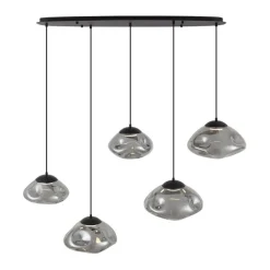 QAZQA Pendelleuchten|Esszimmerlampen*Design-Hängeleuchte schwarz mit Rauchglas 5-flammig - Gus