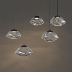 QAZQA Pendelleuchten|Esszimmerlampen*Design-Hängeleuchte schwarz mit Rauchglas 5-flammig - Gus