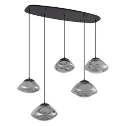 QAZQA Pendelleuchten|Esszimmerlampen*Design-Hängeleuchte schwarz mit Rauchglas 5-flammig - Gus