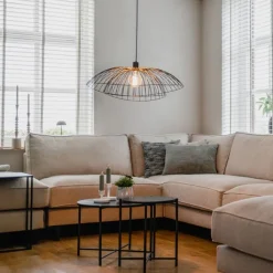 QAZQA Pendelleuchten|Wohnzimmerlampen*Design-Hängeleuchte schwarz mit doppeltem Schirm 66 cm - Pua