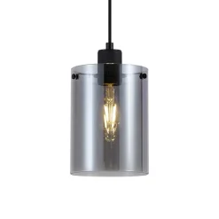 QAZQA Pendelleuchten|Wohnzimmerlampen*Design-Hängeleuchte schwarz mit Rauchglas - Domo