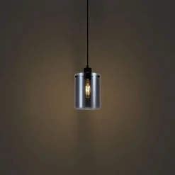 QAZQA Pendelleuchten|Wohnzimmerlampen*Design-Hängeleuchte schwarz mit Rauchglas - Domo