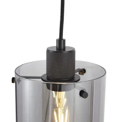 QAZQA Pendelleuchten|Wohnzimmerlampen*Design-Hängeleuchte schwarz mit Rauchglas - Domo