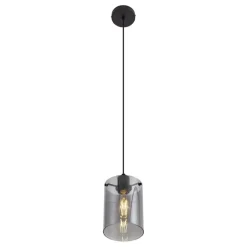 QAZQA Pendelleuchten|Wohnzimmerlampen*Design-Hängeleuchte schwarz mit Rauchglas - Domo