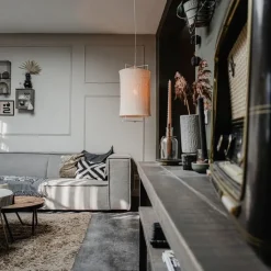 QAZQA Schlafzimmerlampen|Küchenlampen*Design-Hängeleuchte weiß mit beigefarbenem Schirm - Rich