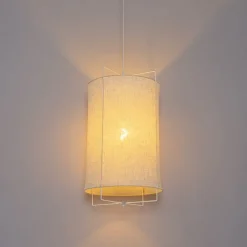 QAZQA Schlafzimmerlampen|Küchenlampen*Design-Hängeleuchte weiß mit beigefarbenem Schirm - Rich