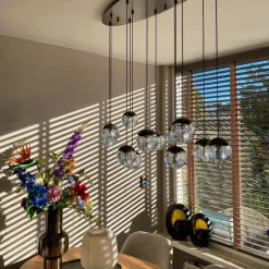 QAZQA Schlafzimmerlampen|Küchenlampen*Design-Pendelleuchte Dunkelbronze mit Klarglas 12-flammig - Inge