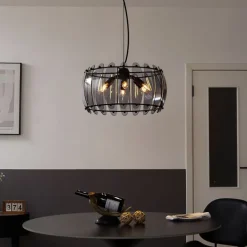 QAZQA Pendelleuchten|Wohnzimmerlampen*Design-Pendelleuchte Schwarz mit Rauchglas Rund 6-flammig - Mochan