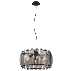 QAZQA Pendelleuchten|Wohnzimmerlampen*Design-Pendelleuchte Schwarz mit Rauchglas Rund 6-flammig - Mochan