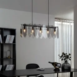 QAZQA Schlafzimmerlampen|Küchenlampen*Design-Pendelleuchte schwarz mit Rauchglas oval 5-flammig - Mochan