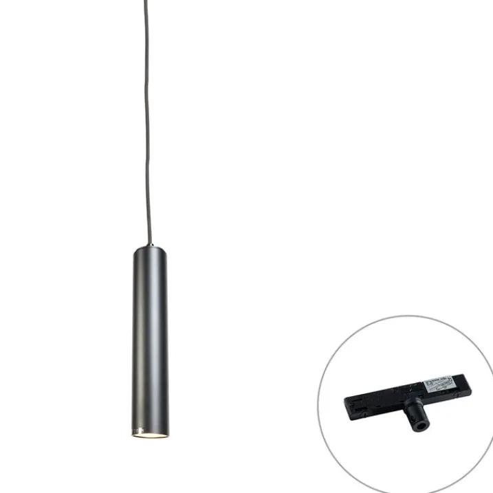 QAZQA Deckenstrahler|Aufbaustrahler*Design-Pendelleuchte Schwarz inkl. Schienenadapter 1-phasig - Slimline Tuba Small