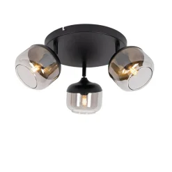 QAZQA Deckenstrahler|Aufbaustrahler*Design-Spot schwarz mit Gold und Rauchglas 3-flammig rund – Kyan